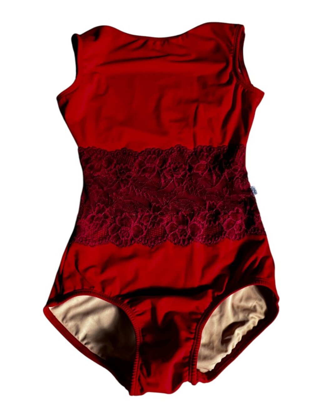 LaBella Dancewear Red Burgundy Lace Mesh Back Leotard Adult XS